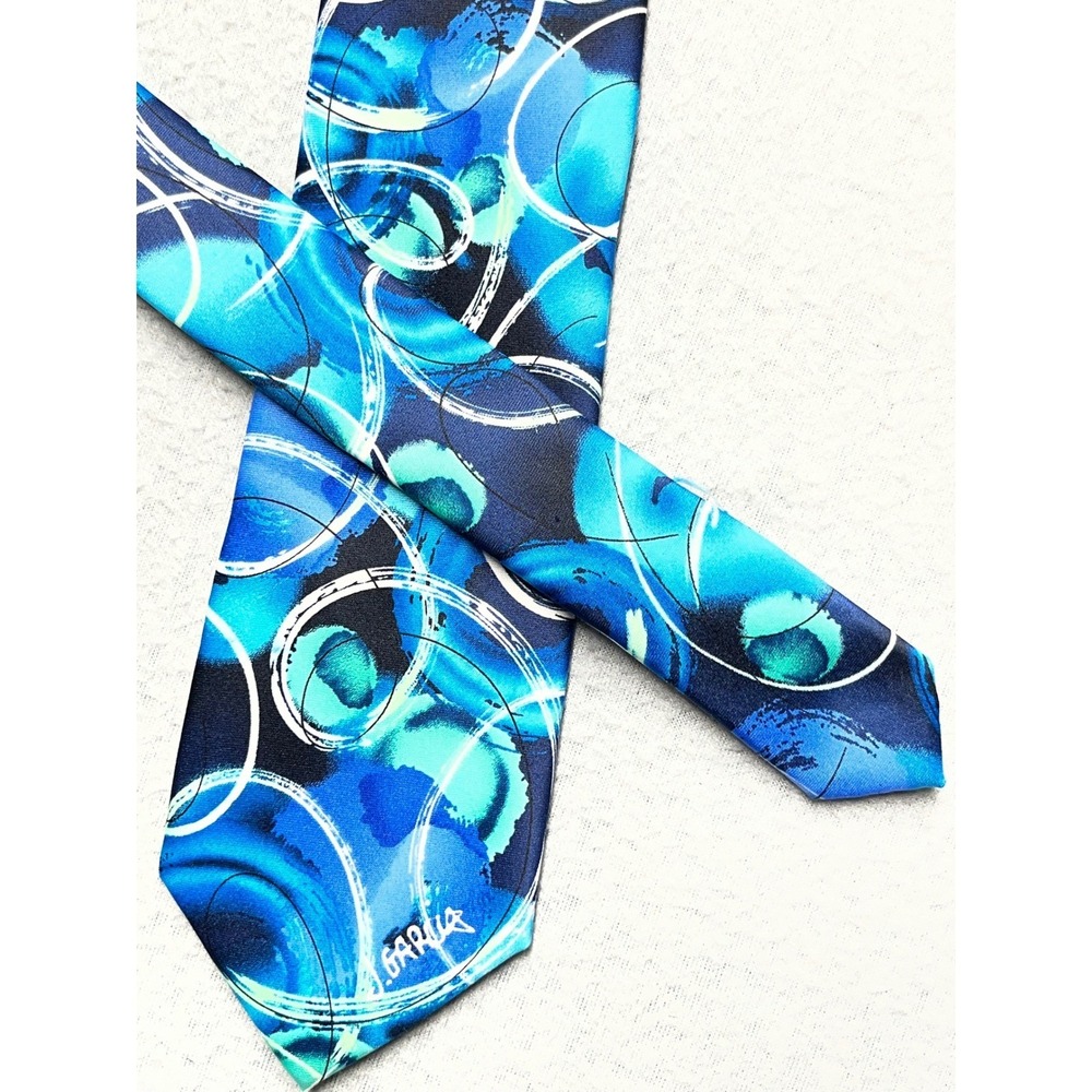 J. Garcia Snail Garden Collectors Edition Blue Abstract Silk-Feel Mens Tie 58in